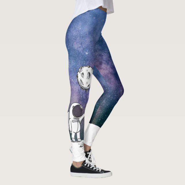Astronaut in space with moon balloon cosmos stars leggings (Right)