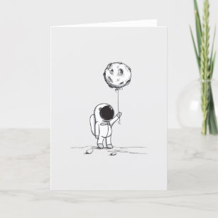 Astronaut in space with moon balloon cosmos stars thank you card