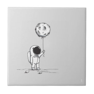 Astronaut in space with moon balloon cosmos stars tile