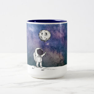 Astronaut in space with moon balloon cosmos stars Two-Tone coffee mug