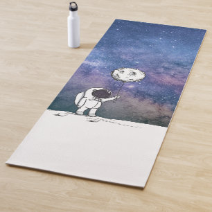 Astronaut in space with moon balloon cosmos stars yoga mat