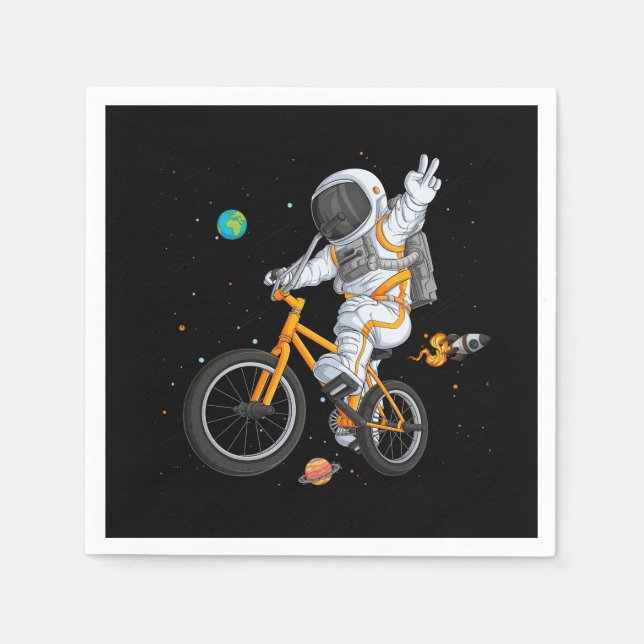 astronaut in spacesuit riding bmx bike on space ov napkin (Front)