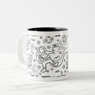 Astronaut in the space doodle Two-Tone coffee mug