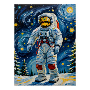 Astronaut in Winter Forest Poster