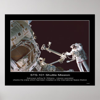 Astronaut Jeffrey N. Williams checks crane Poster
