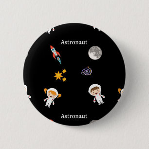Astronaut job pattern on black 2 inch round button