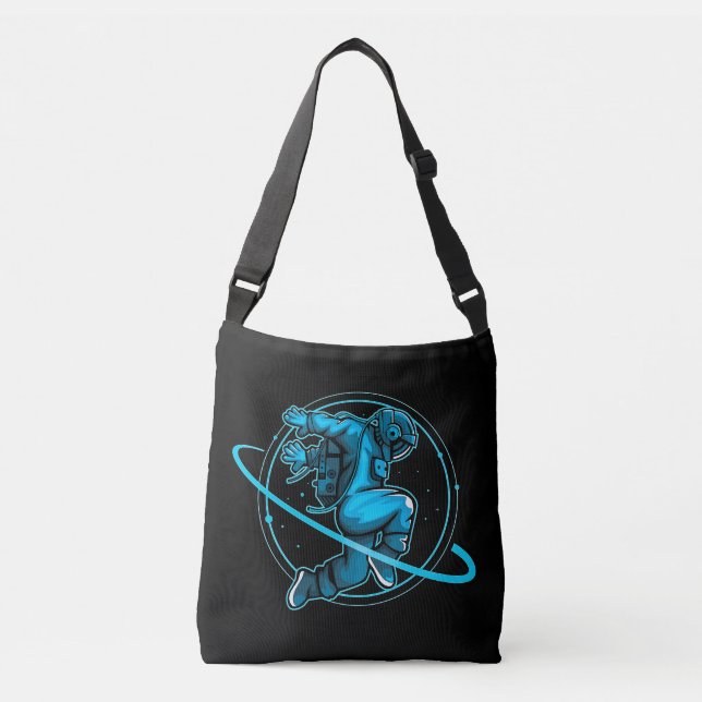 Astronaut Jumping Dancing Around Saturn Artwork | Crossbody Bag (Front)