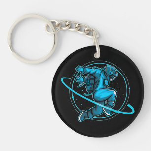 Astronaut Jumping Dancing Around Saturn Artwork   Keychain