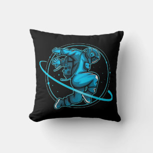 Astronaut Jumping Dancing Around Saturn Artwork   Throw Pillow