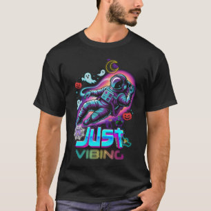 Astronaut Just Vibing Float Ghosts Pumpkins Hallow T-Shirt