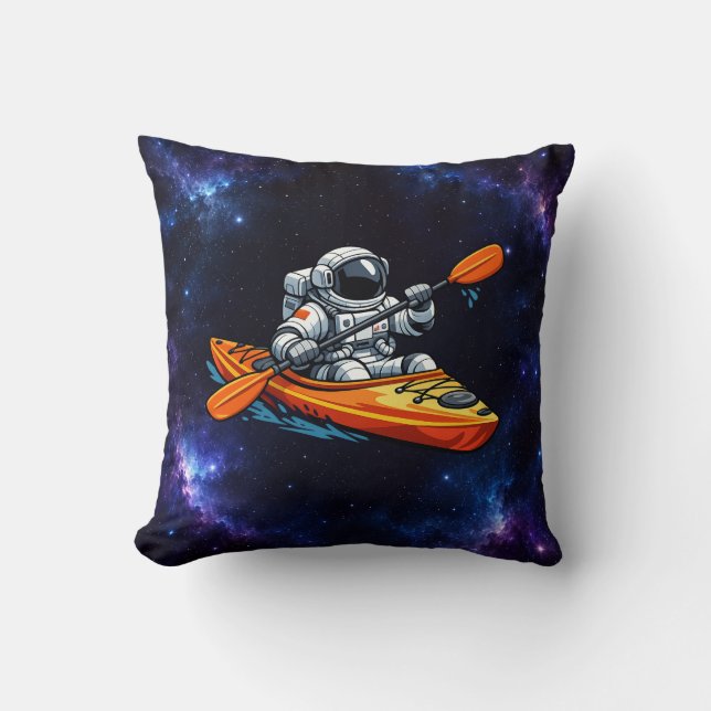 . Astronaut Kayaking Throw Pillow (Front)