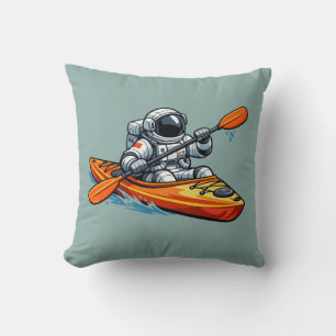 . Astronaut Kayaking Throw Pillow