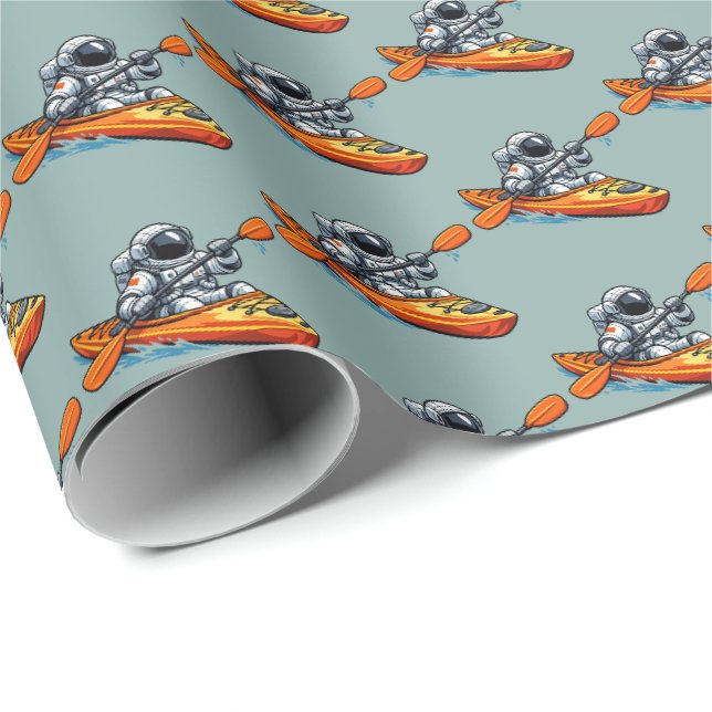 . Astronaut Kayaking Wrapping Paper (Roll Corner)