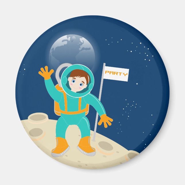 Astronaut kid birthday party magnet (Front)