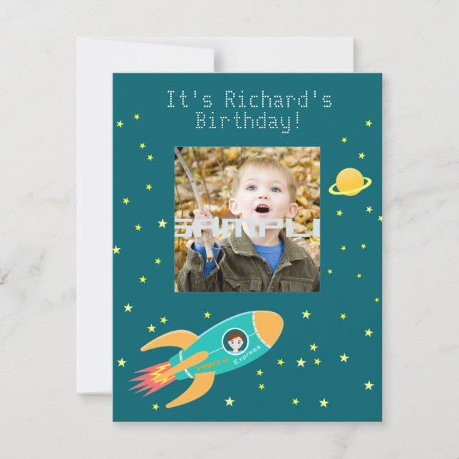 Astronaut kid on the moon birthday party invitation (Front)