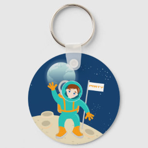 Astronaut kid on the moon birthday party keychain