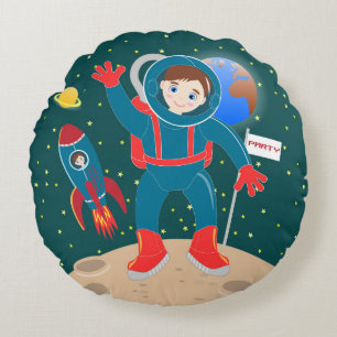 Astronaut kid on the moon birthday party round pillow