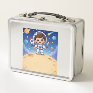 Astronaut Kid Ready to Explore School Metal Lunch Box