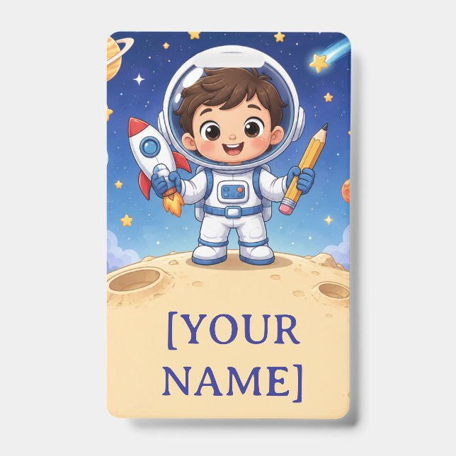 Astronaut Kid Ready to Explore School Noteboo Badge (Front)