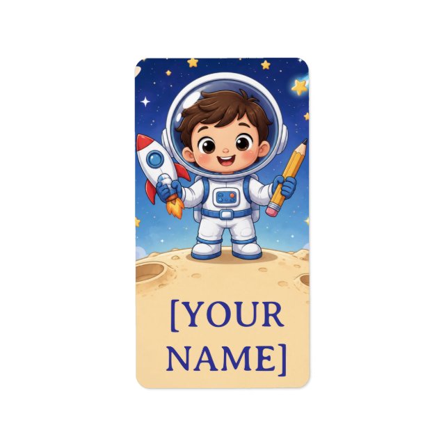 Astronaut Kid Ready to Explore School Notebook Label (Front)
