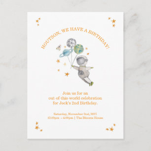 Astronaut Kids Birthday Invitation   Space Party Postcard