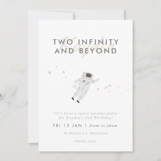 Astronaut Kids Space 2nd Birthday Party Invite (Front)