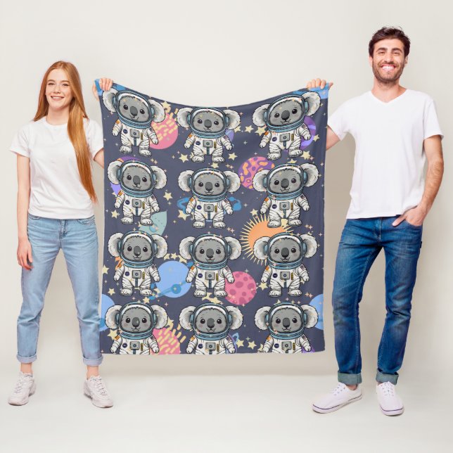 Astronaut Koala Cartoon Pattern Fleece Blanket (In Situ)