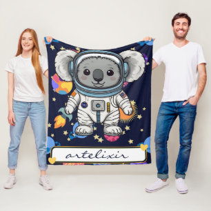 Astronaut Koala Cartoon Print  Fleece Blanket