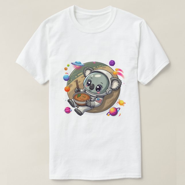 Astronaut Koala Ramen in Space: UFO Adventures T-Shirt (Design Front)
