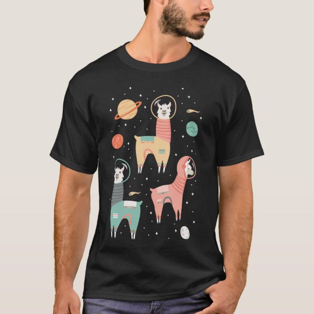 Astronaut Llamas In Space T-Shirt (Front)