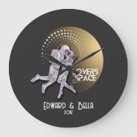 Astronaut Lovers Kissing in Space with Gold Planet