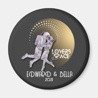 Astronaut Lovers Kissing in Space with Gold Planet Magnet