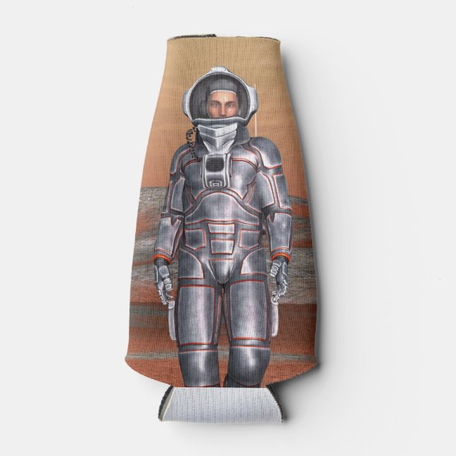 Astronaut Mars Space Explorer on Alien Planet Bottle Cooler (Front)