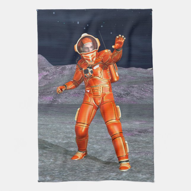 Astronaut Mars Space Explorer on Alien Planet Kitchen Towel (Vertical)