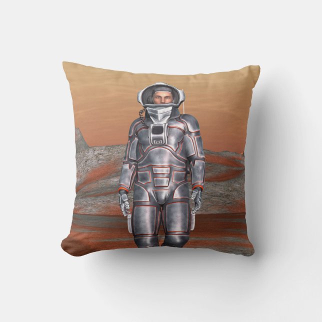 Astronaut Mars - Space Explorer on Alien Planet Throw Pillow (Front)
