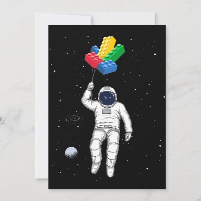 Astronaut Master Builder, Building Blocks Invitation (Front)