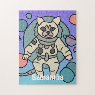 Astronaut minimalist cat in space   Funny & Cute Jigsaw Puzzle