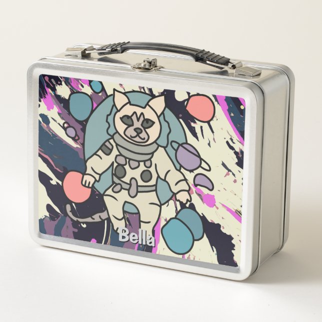 Astronaut minimalist cat in space | Funny & Cute Metal Lunch Box (Front)