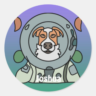 Astronaut minimalist dog in space   Funny & Cute Classic Round Sticker