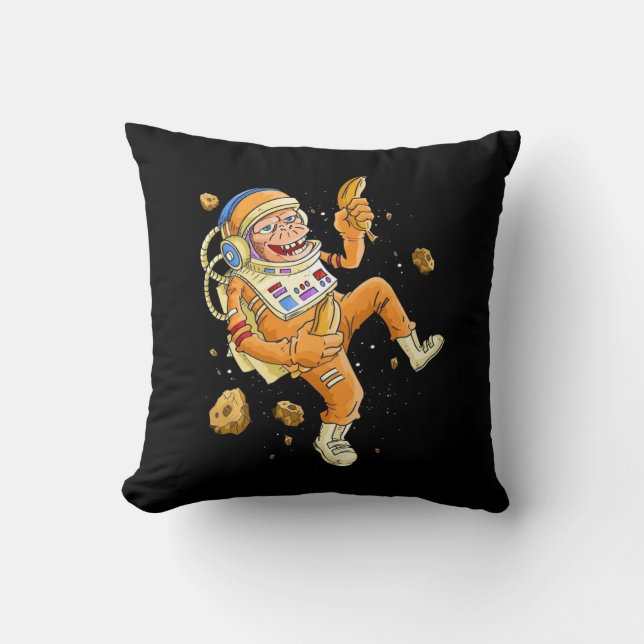 Astronaut Monkey Space Throw Pillow (Front)