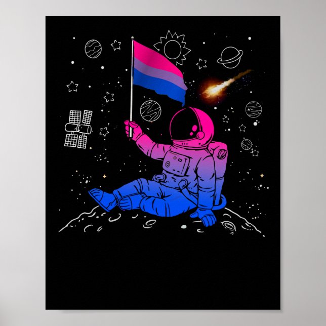 Astronaut Moon Bisexual Flag Space LGBTQ Gay Pride Poster (Front)