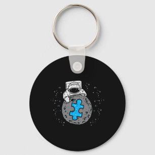 Astronaut Moon Blue Puzzle Piece Autism Awareness  Keychain