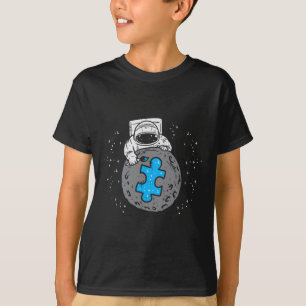 Astronaut Moon Blue Puzzle Piece Autism Awareness  T-Shirt