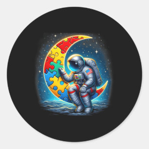 Astronaut Moon Bylloon Autism Awareness Autistic K Classic Round Sticker