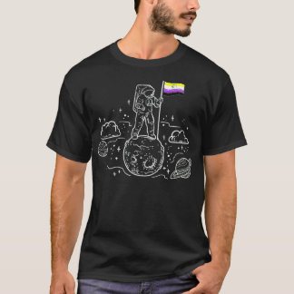 Astronaut Moon NonBinary Flag Space LGBTQ Genderqu T-Shirt