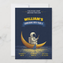 Astronaut Moon Space Birthday Invitation