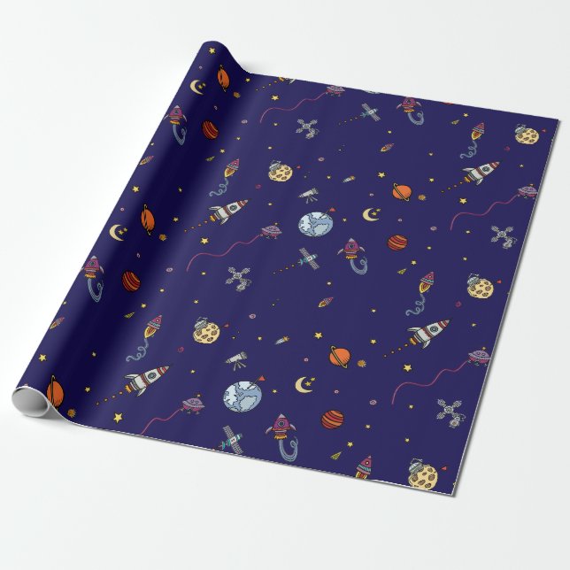Astronaut & Moon Wrapping Paper (Unrolled)