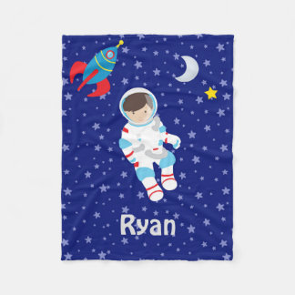 Astronaut Night Sky Moon Star Rocket Fleece Blanket