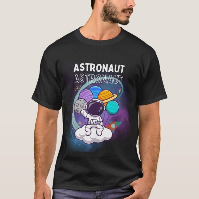 Astronaut on a Cloud with Planet Balloons T-Shirt (Front)