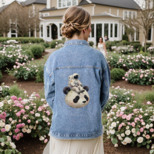 Astronaut on a Space Panda Surreal Weird and Fun Denim Jacket
